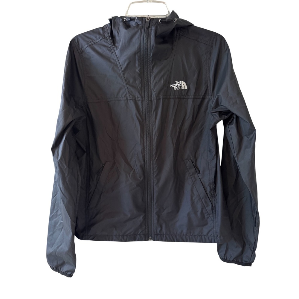 The North Face Womens Black Hooded Windbreaker Full Zip Jacket Size S P